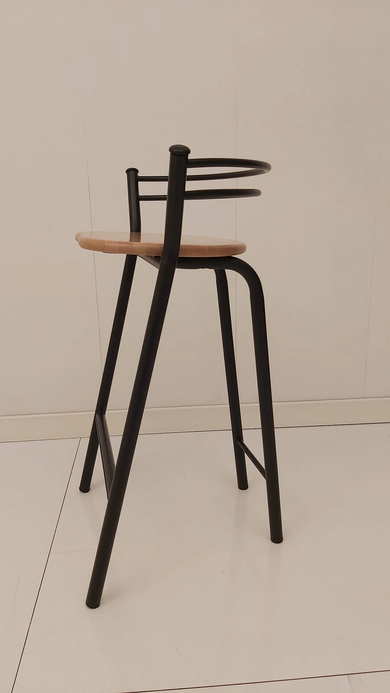 Mat stool in black painted steel and beechwood by Gianni Pareschi for Ciatti, 1990s 2