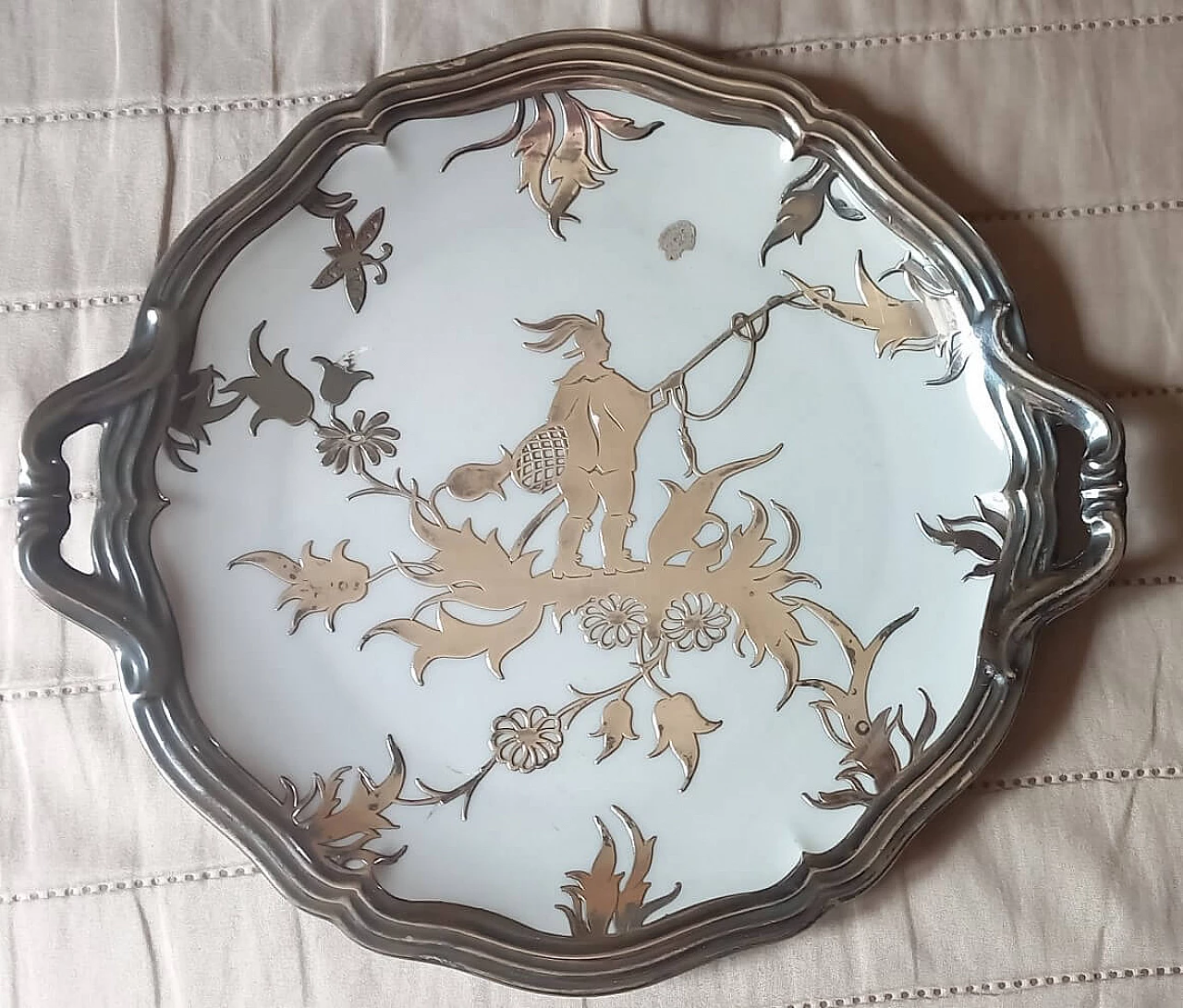 Ceramic tray with silver decoration by Gio Ponti for Rosenthal, 1930s 1