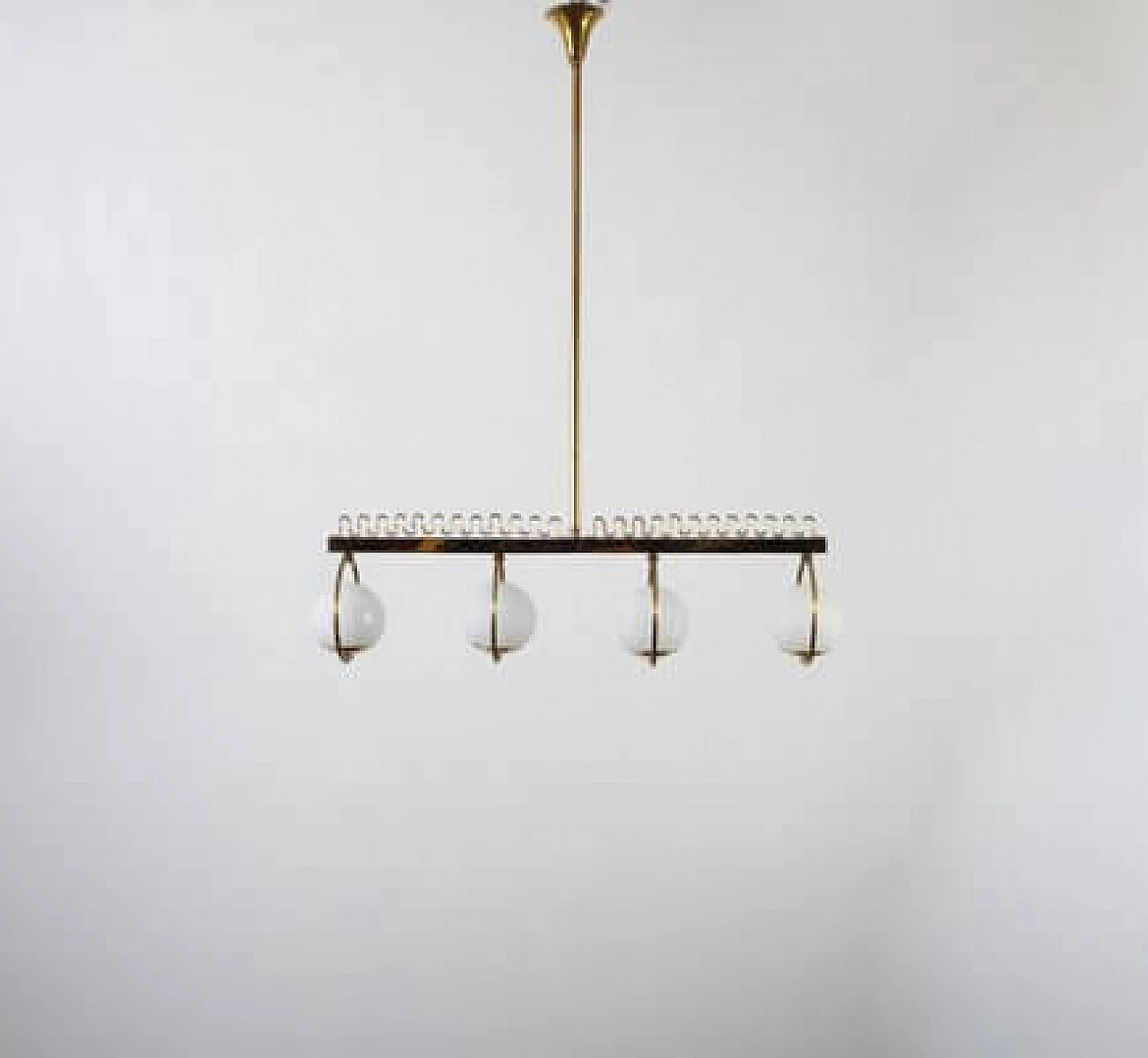 Four-light brass and glass chandelier, 1950s 1