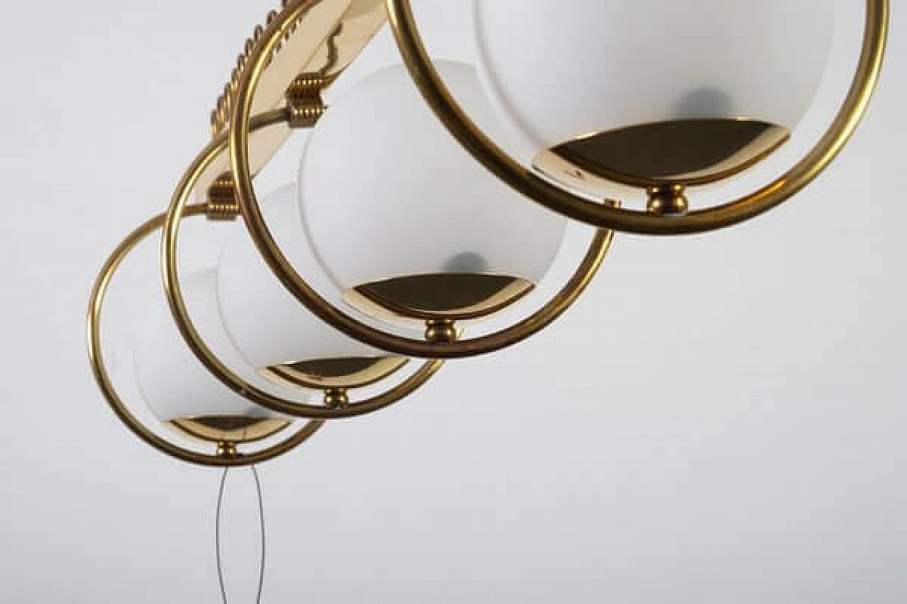 Four-light brass and glass chandelier, 1950s 5