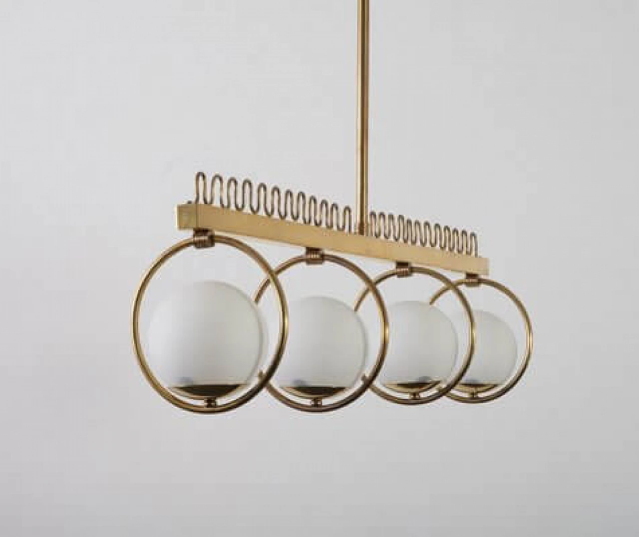 Four-light brass and glass chandelier, 1950s 7