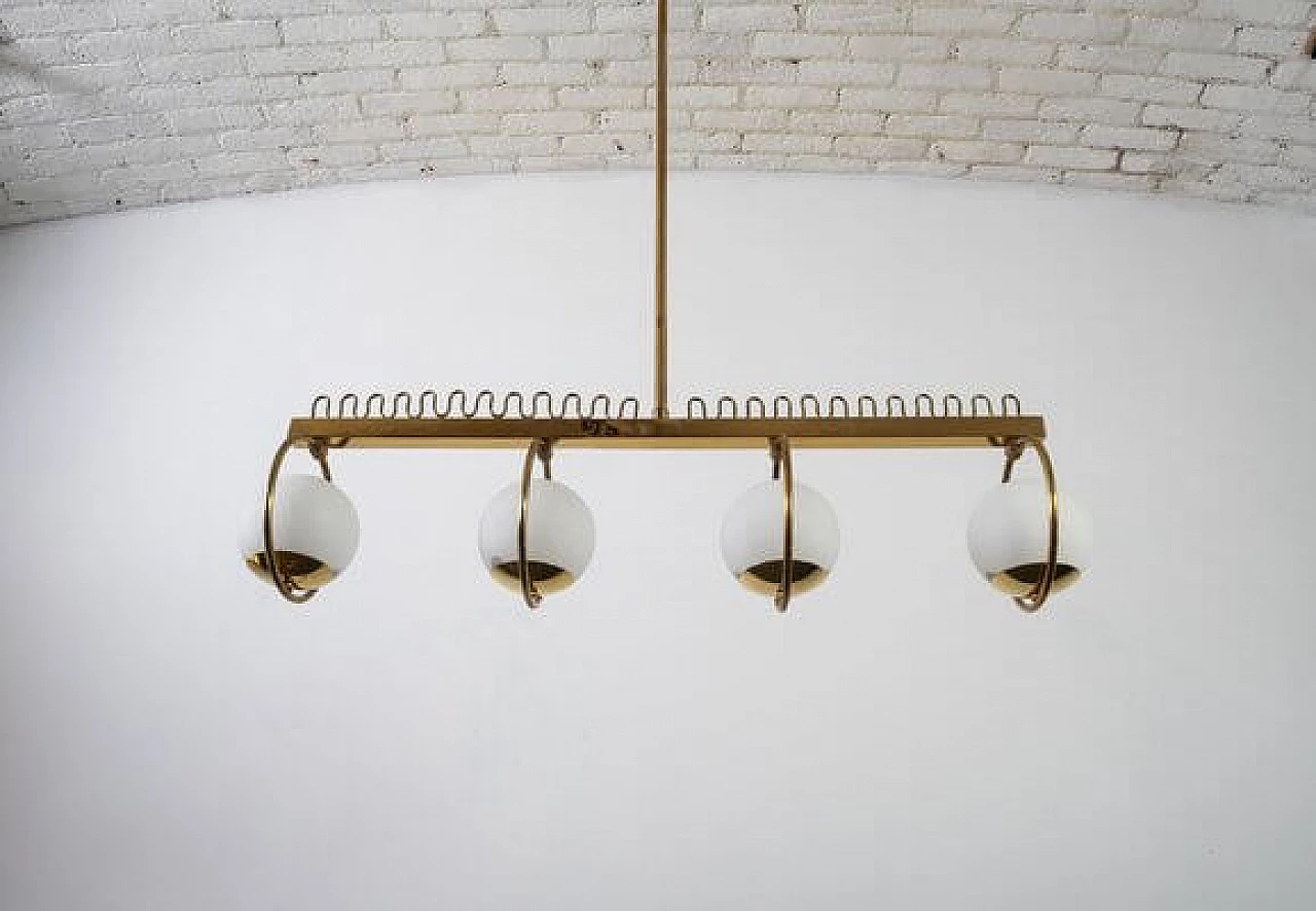 Four-light brass and glass chandelier, 1950s 8