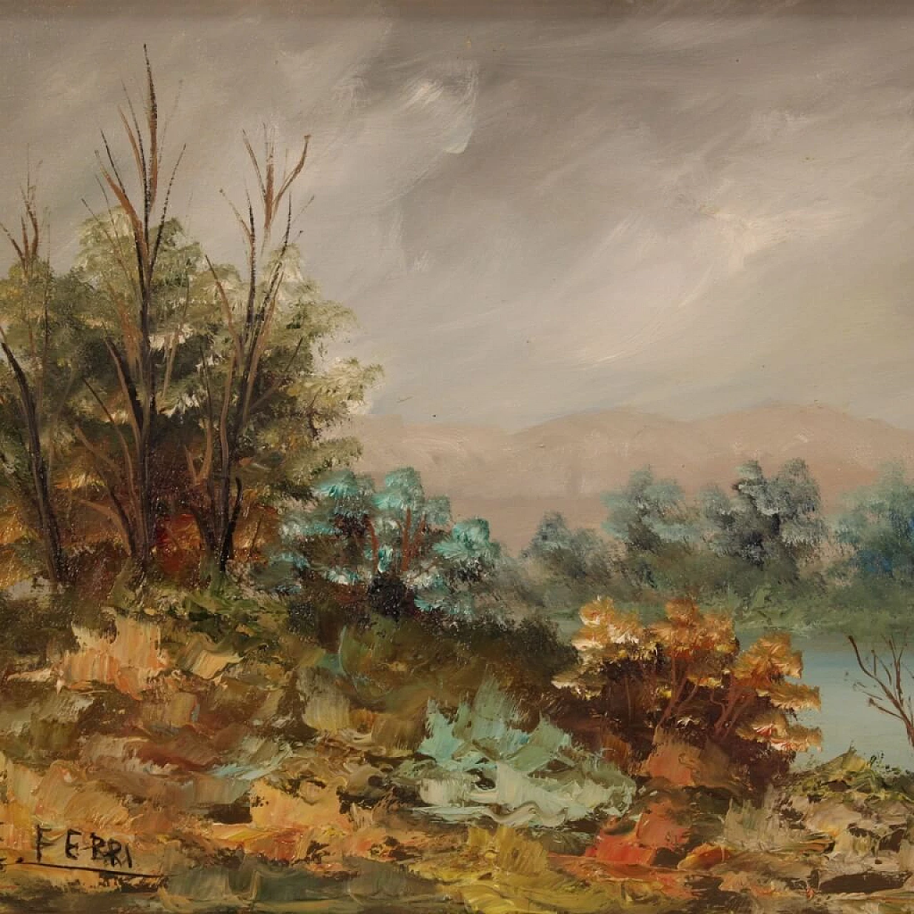 Impressionist landscape, oil on panel, 1960s 5