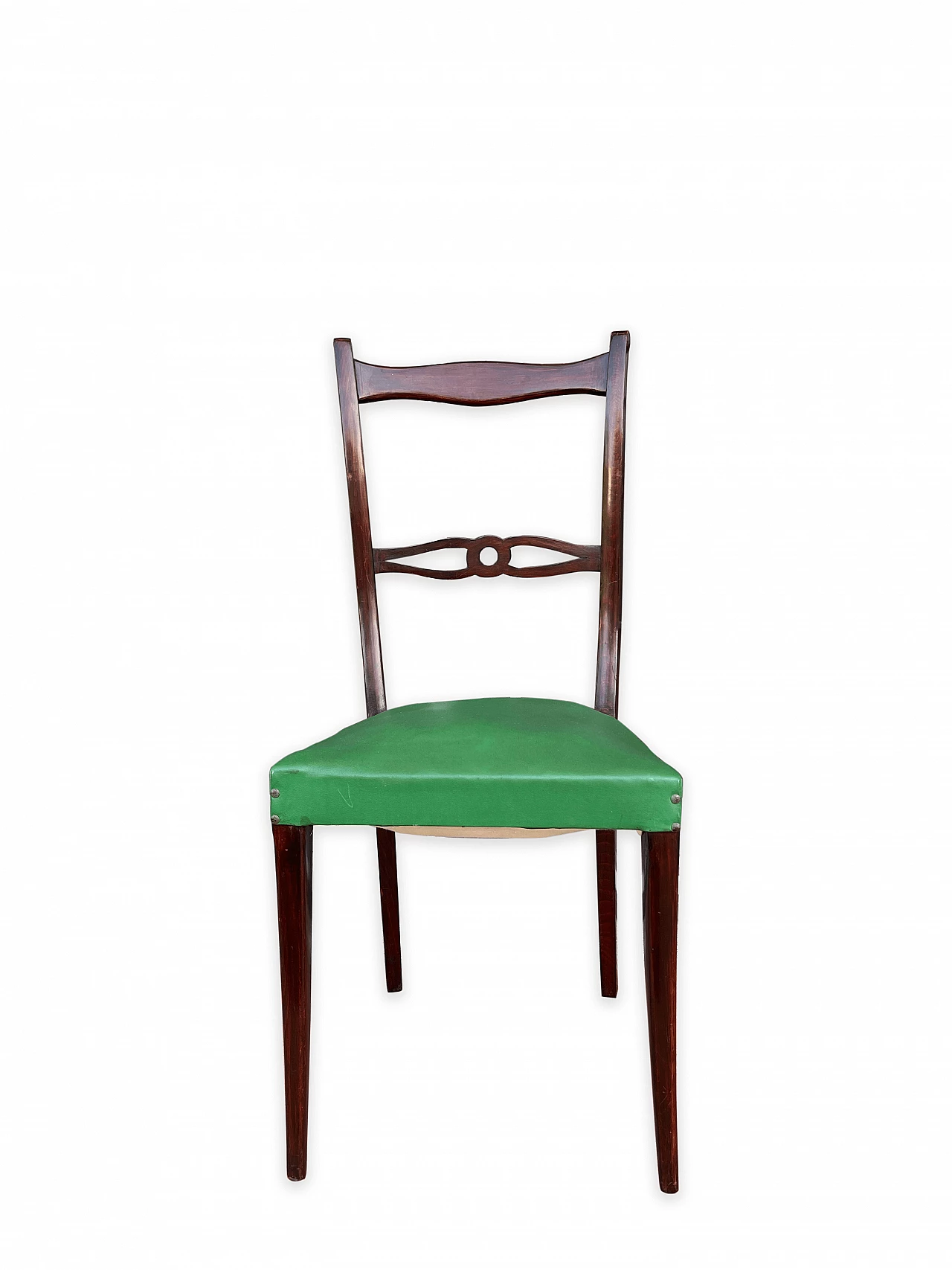 6 Mahogany chairs with green fabric seat, 1960s 1