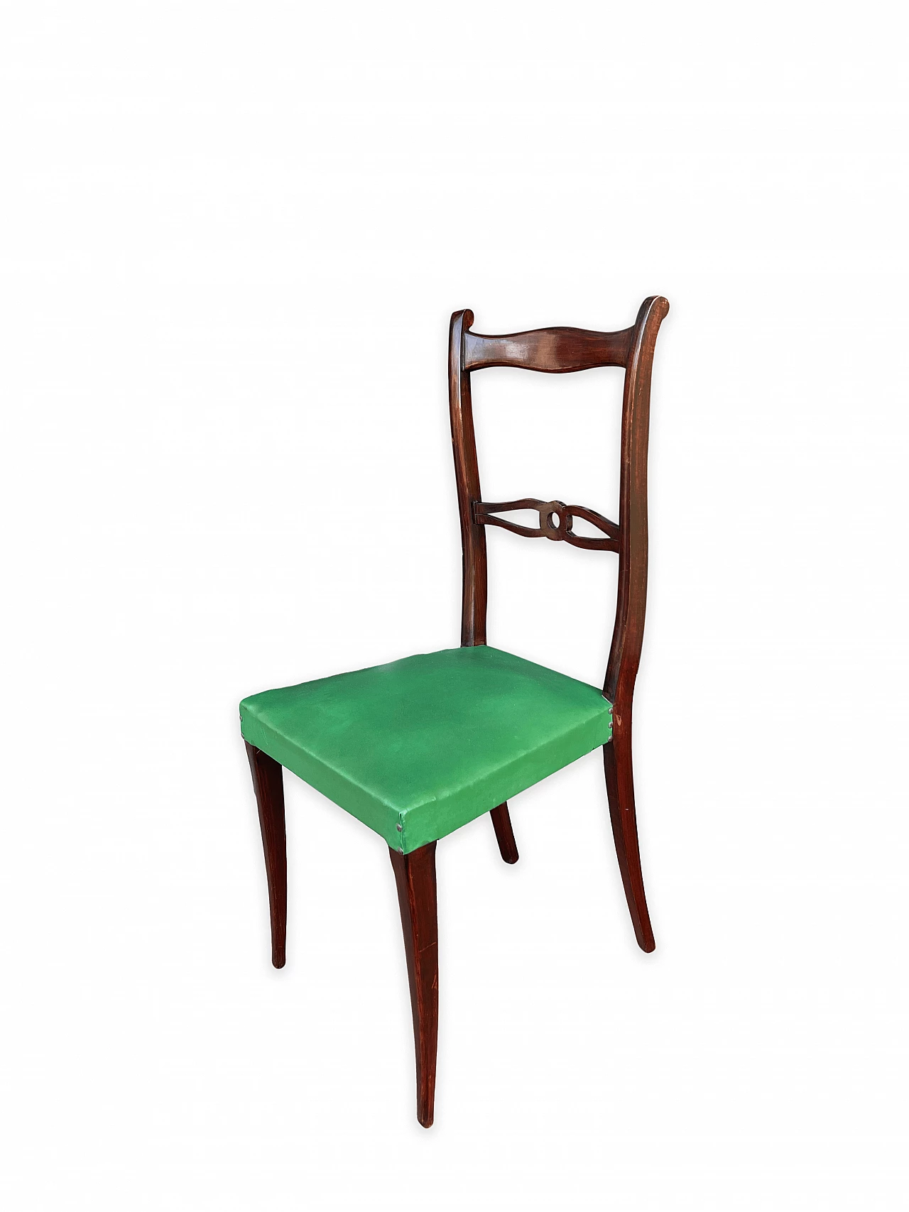 6 Mahogany chairs with green fabric seat, 1960s 5