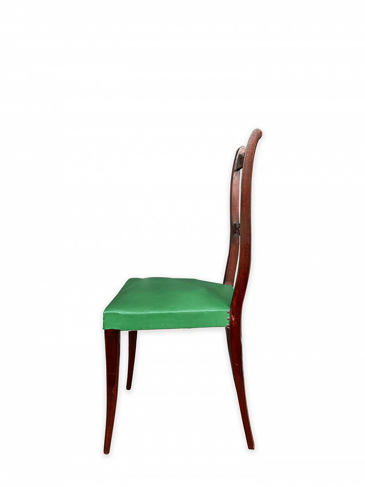 6 Mahogany chairs with green fabric seat, 1960s 6