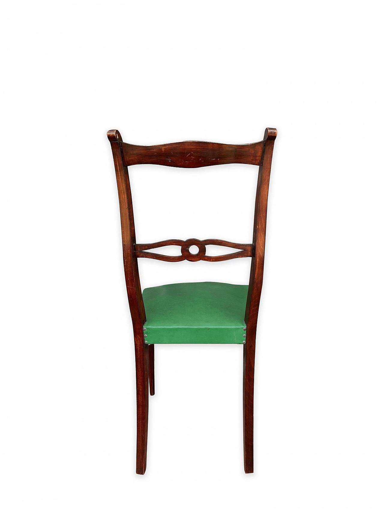 6 Mahogany chairs with green fabric seat, 1960s 7