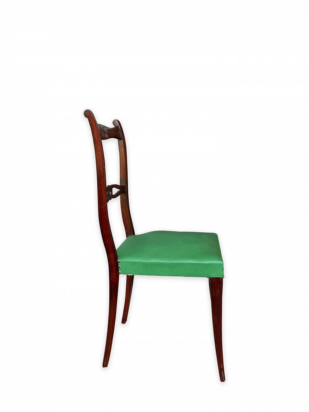 6 Mahogany chairs with green fabric seat, 1960s 8