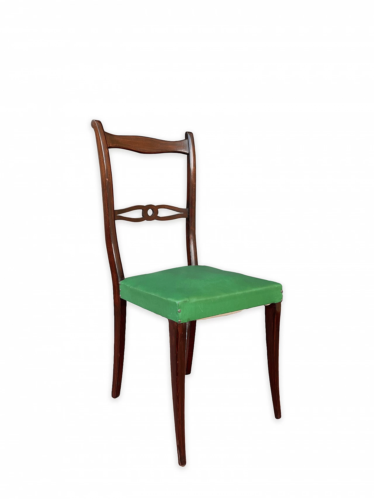 6 Mahogany chairs with green fabric seat, 1960s 9