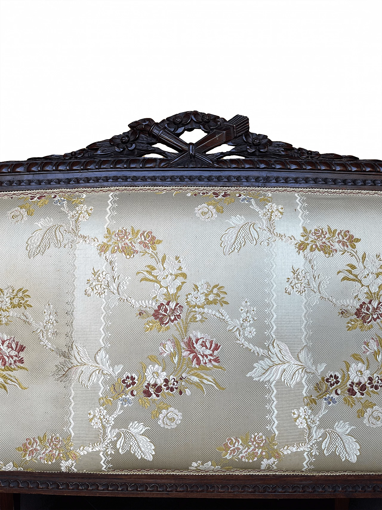 Carved wooden sofa and floral fabric in Louis XVI style, early 20th century 3