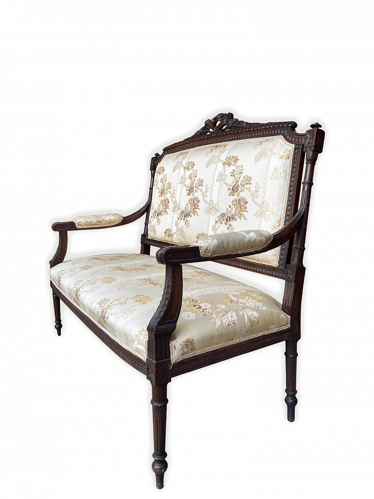 Carved wooden sofa and floral fabric in Louis XVI style, early 20th century 6