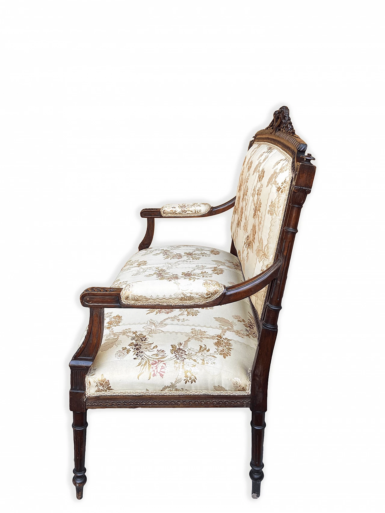 Carved wooden sofa and floral fabric in Louis XVI style, early 20th century 7