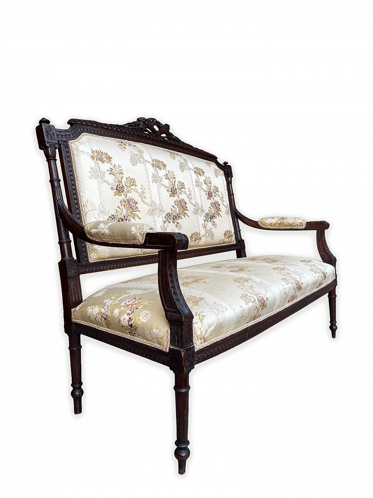 Carved wooden sofa and floral fabric in Louis XVI style, early 20th century 11