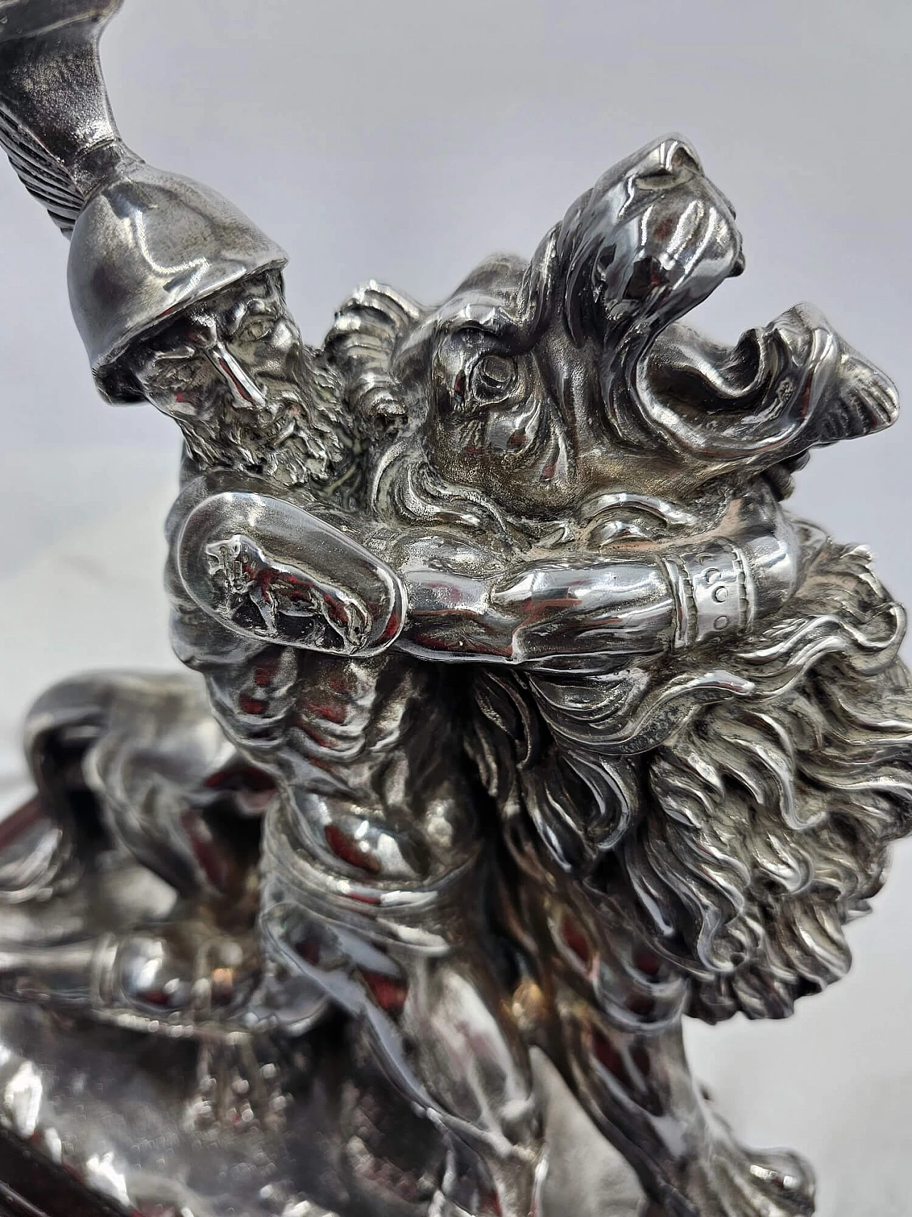 Silver sculpture depicting Roman gladiator against lion, 1970s 9