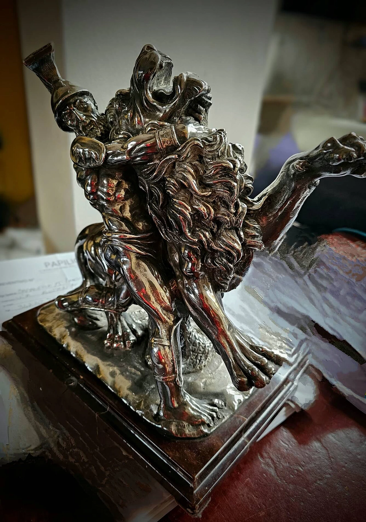 Silver sculpture depicting Roman gladiator against lion, 1970s 11