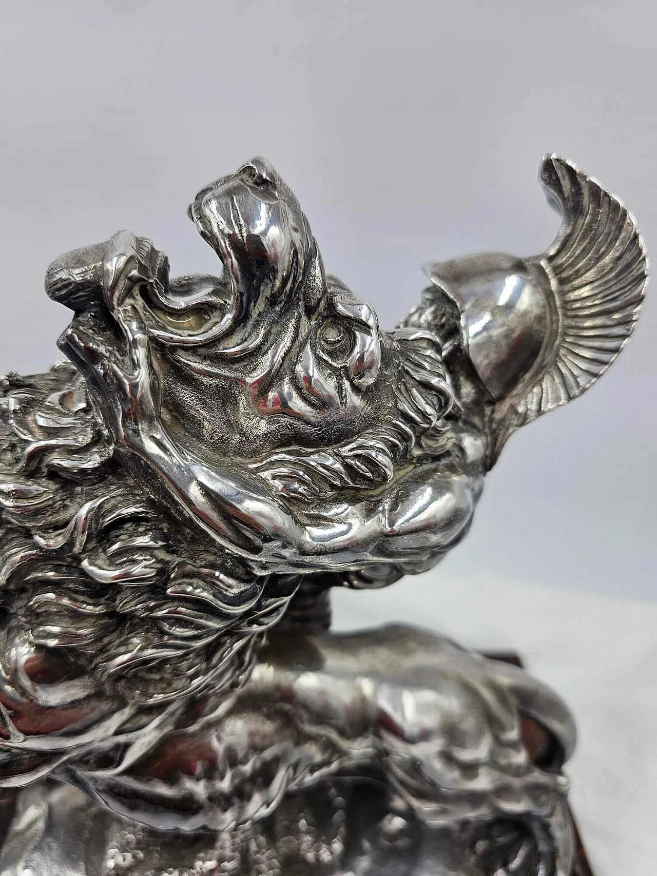 Silver sculpture depicting Roman gladiator against lion, 1970s 17