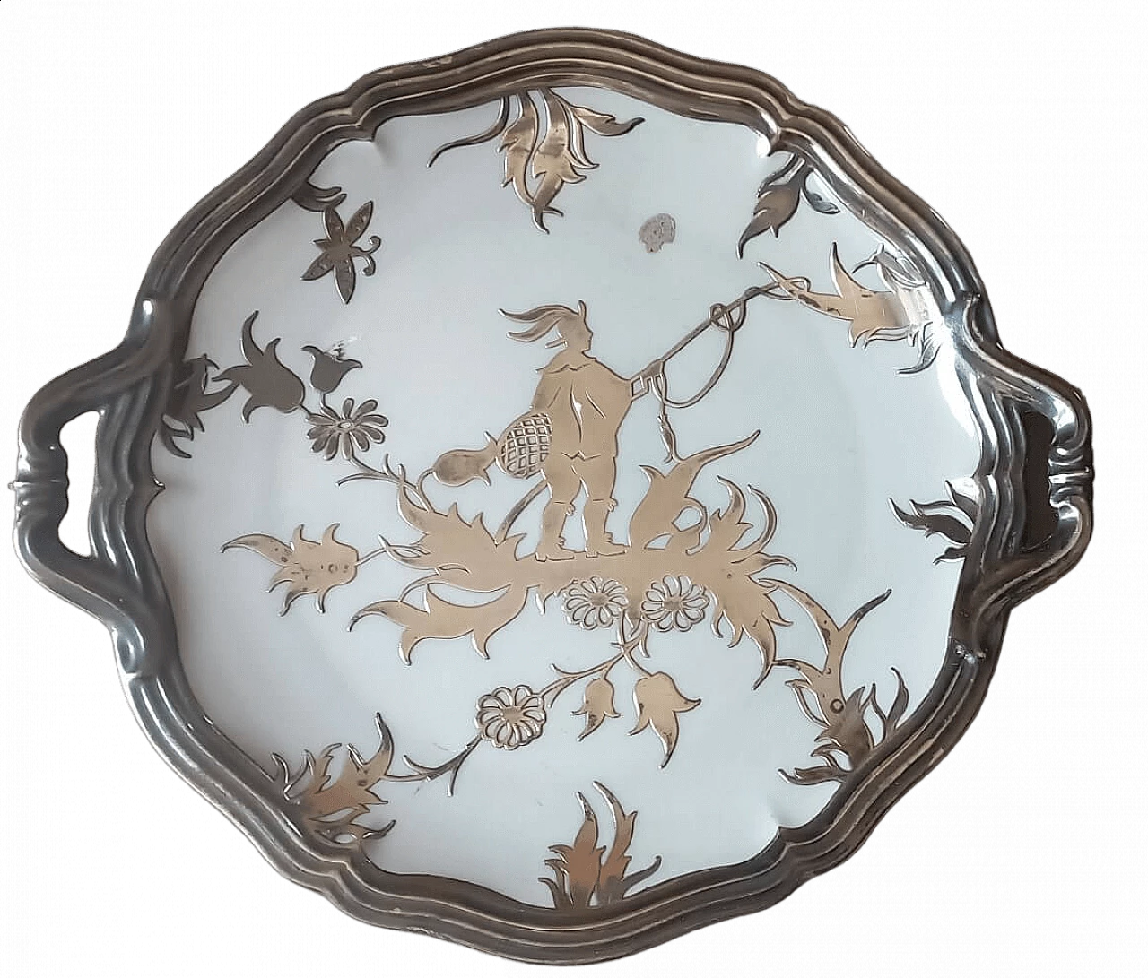 Vassoio in ceramica con decoro in argento di Gio Ponti per Rosenthal, anni '30 6