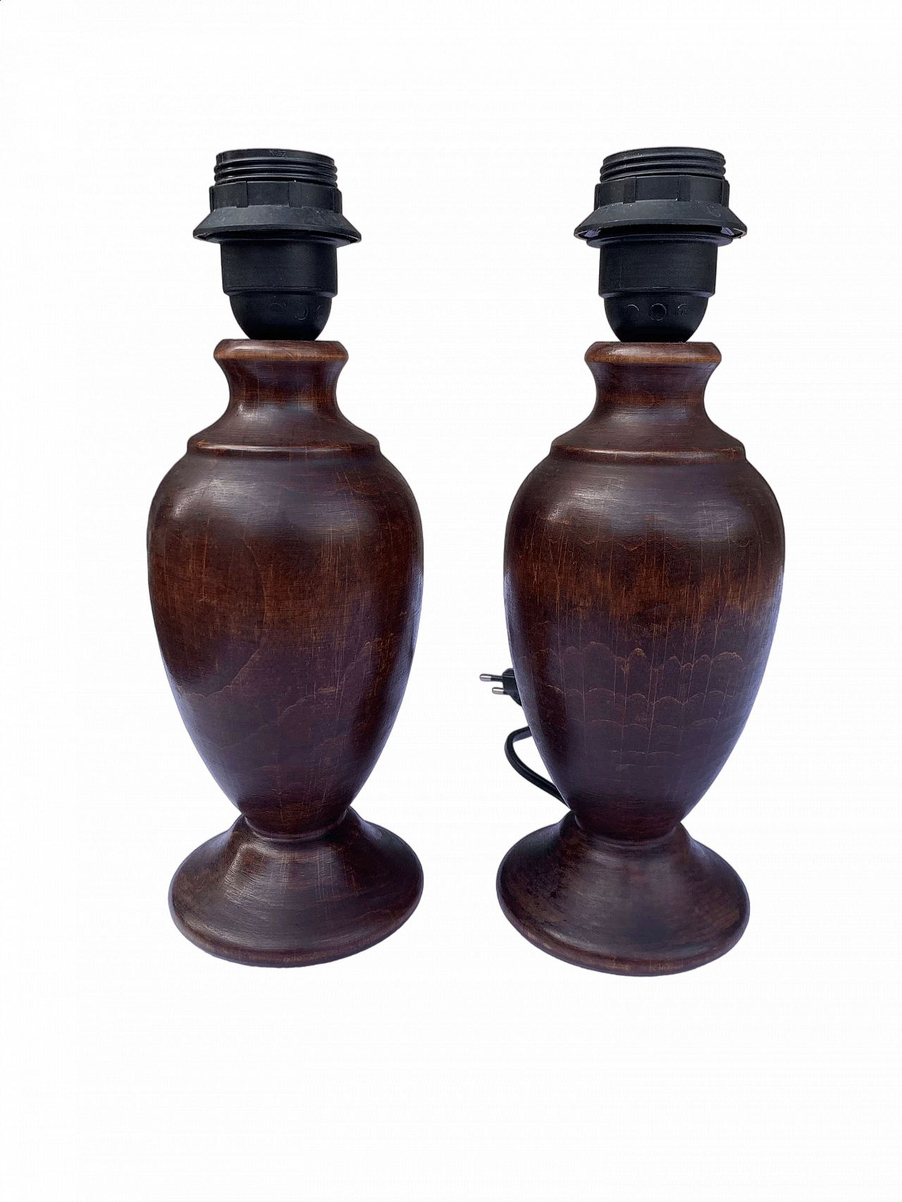 Pair of exotic wood table lamps in classical style, 1950s 30