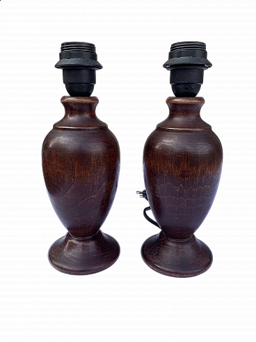 Pair of exotic wood table lamps in classical style, 1950s