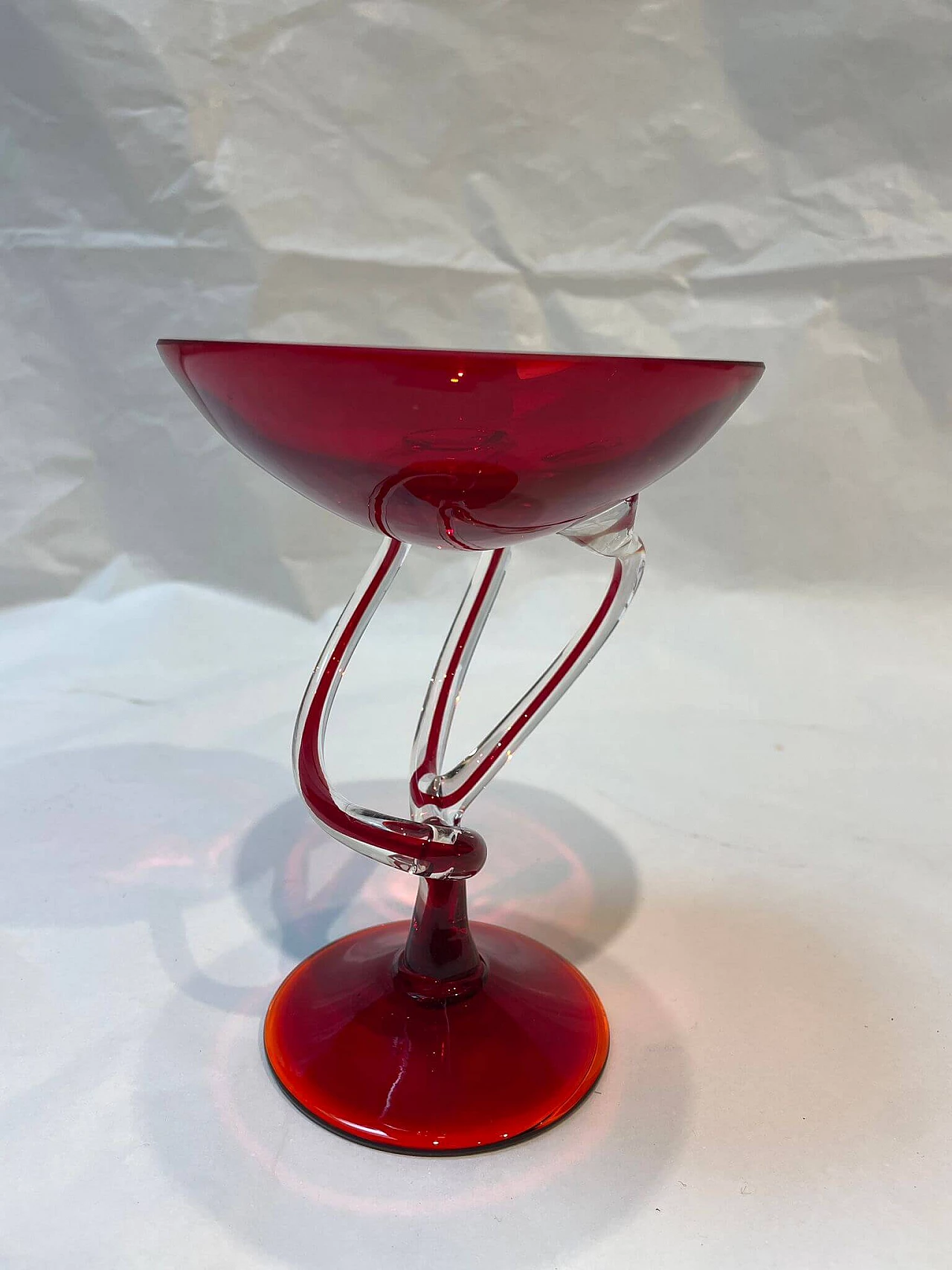 Calice in vetro rosso veneziano con manico a spirale, inizio '900 7