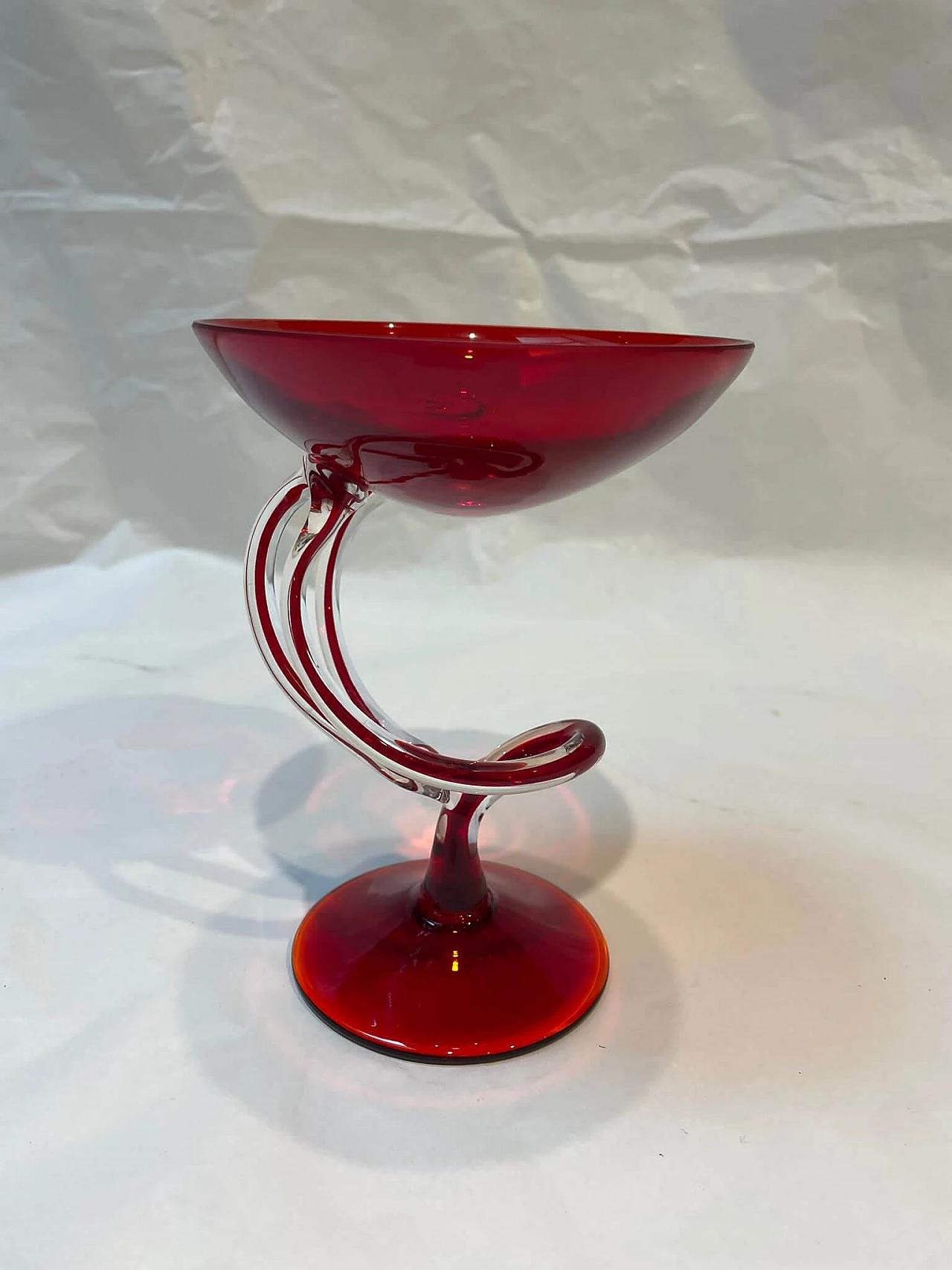 Calice in vetro rosso veneziano con manico a spirale, inizio '900 8