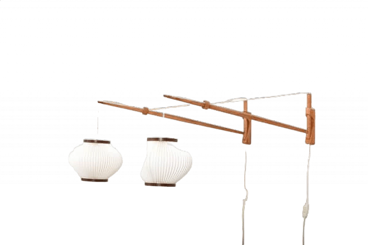 Pair of oak wall lamps by A. Bank Jensen & Kjeld Iversen for Louis Poulsen, 1950s 8