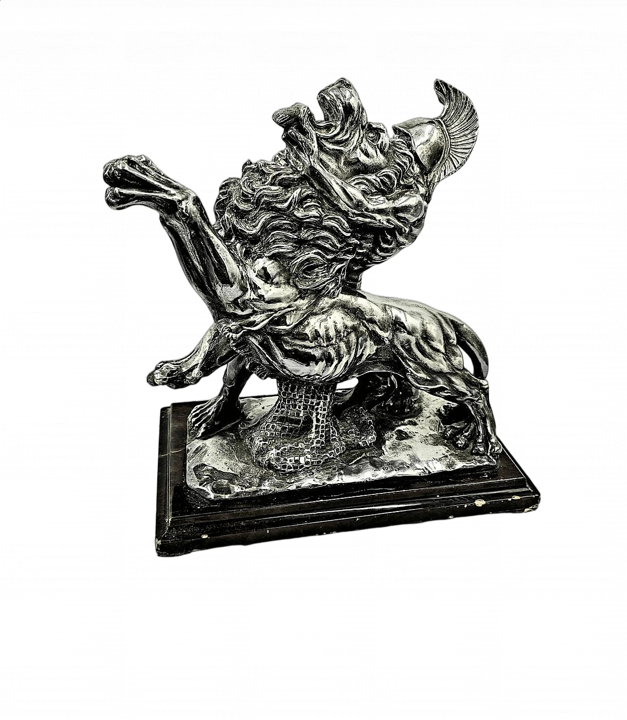 Scultura in argento raffigurante gladiatore romano contro leone, anni '70 21