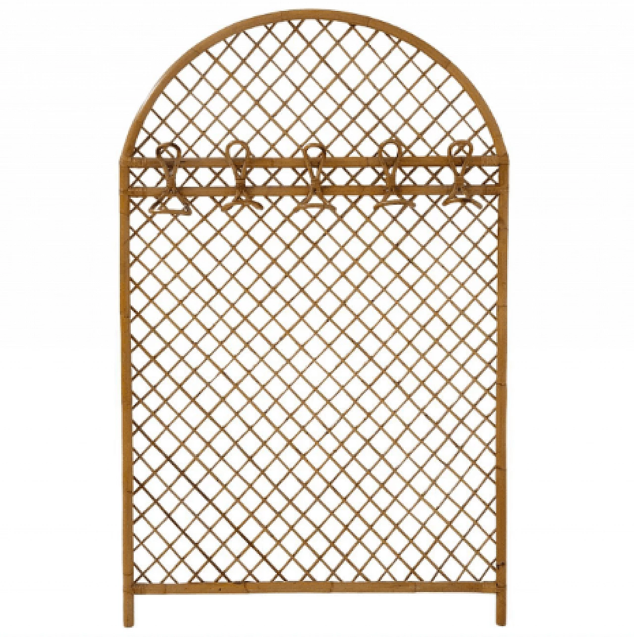 Bamboo and rattan wall coat rack, 1960s 1