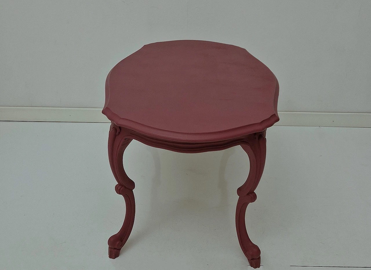 Baroque style cherry red wood coffee table with carvings, 1970s 2