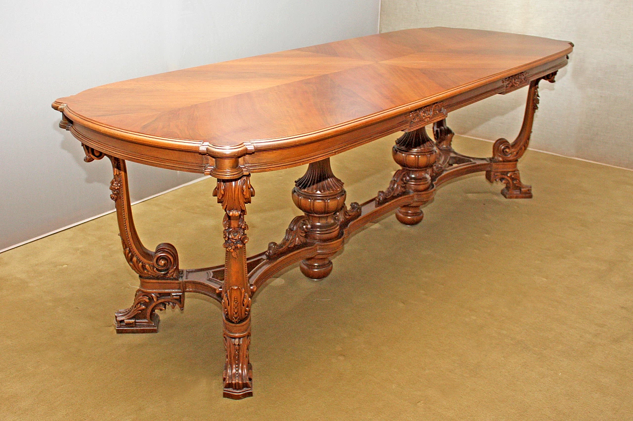 National walnut table with carvings, 1950s 1