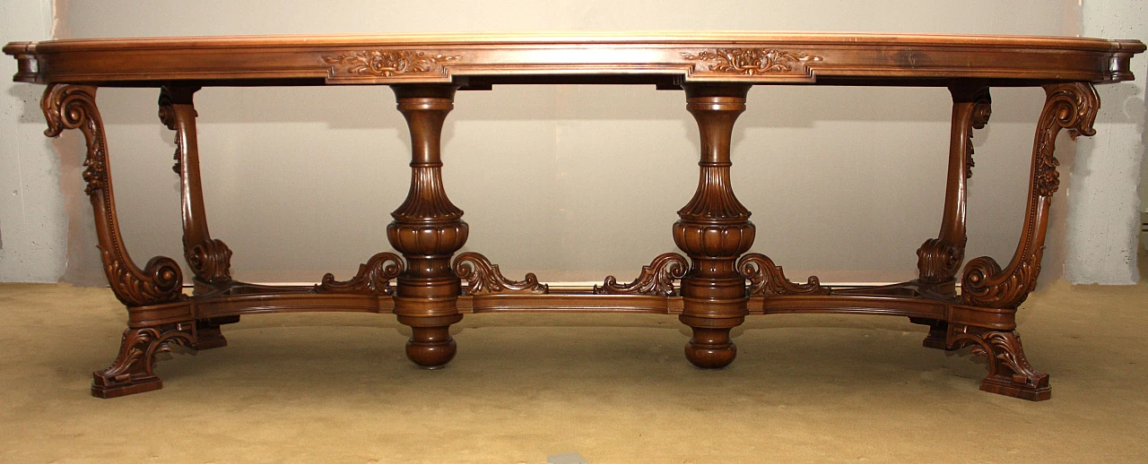 National walnut table with carvings, 1950s 2