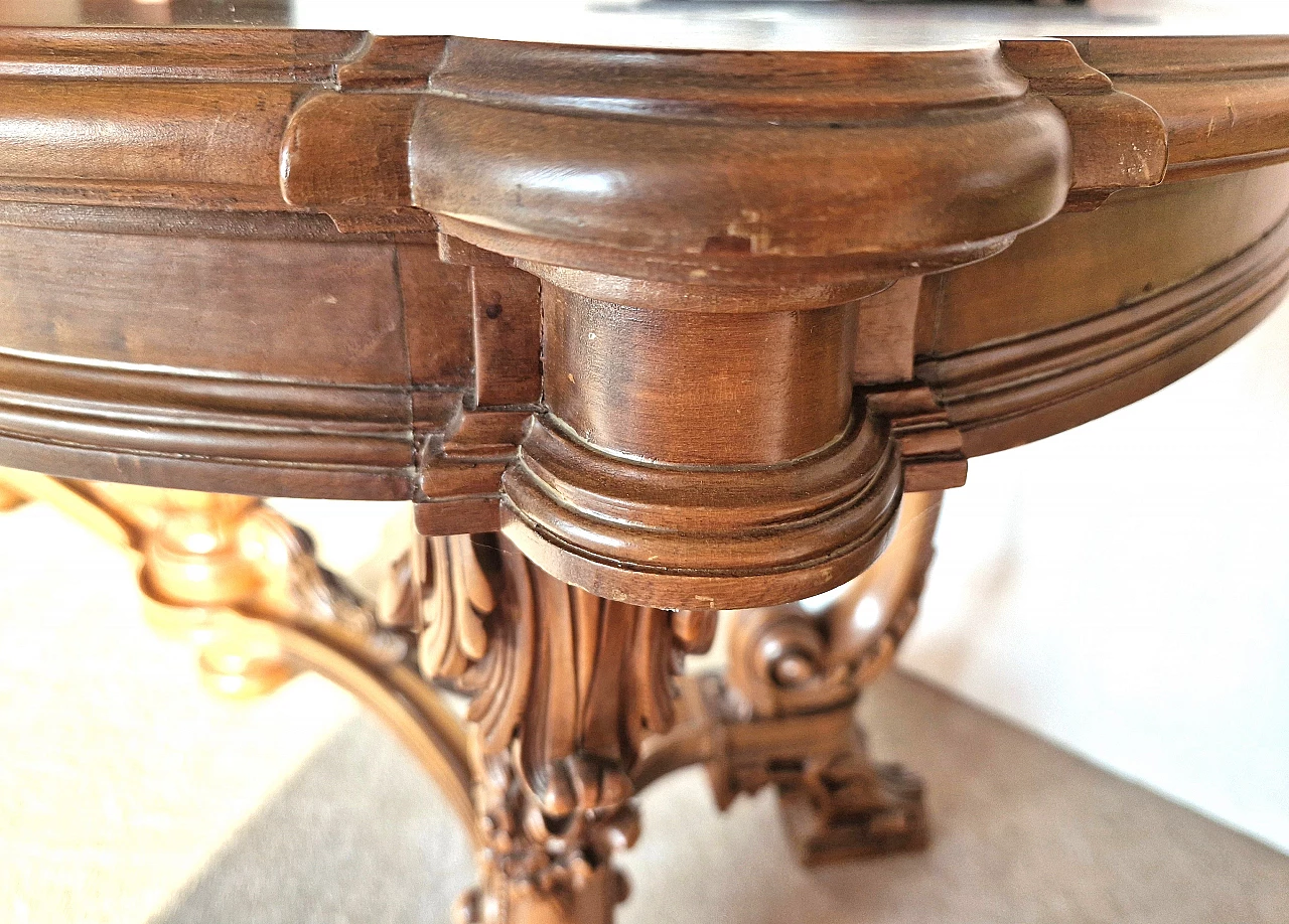 National walnut table with carvings, 1950s 4