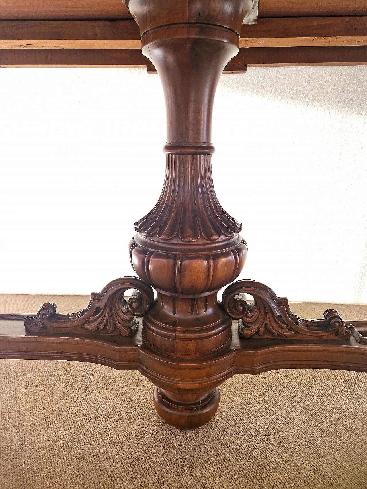 National walnut table with carvings, 1950s 5