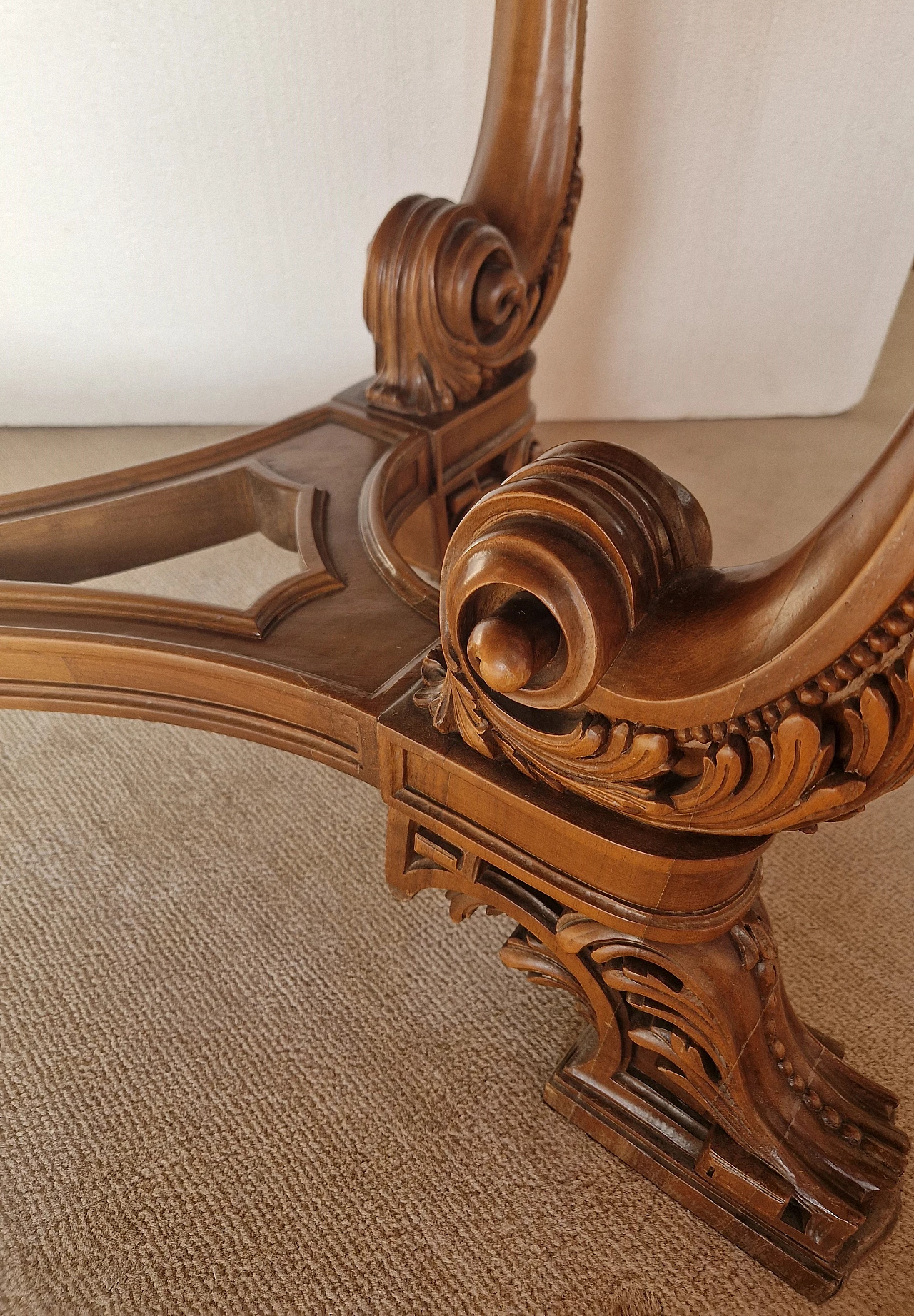 National walnut table with carvings, 1950s 7