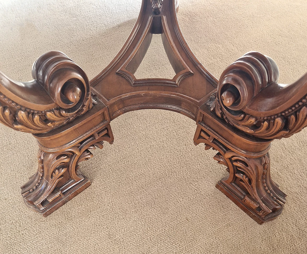 National walnut table with carvings, 1950s 8