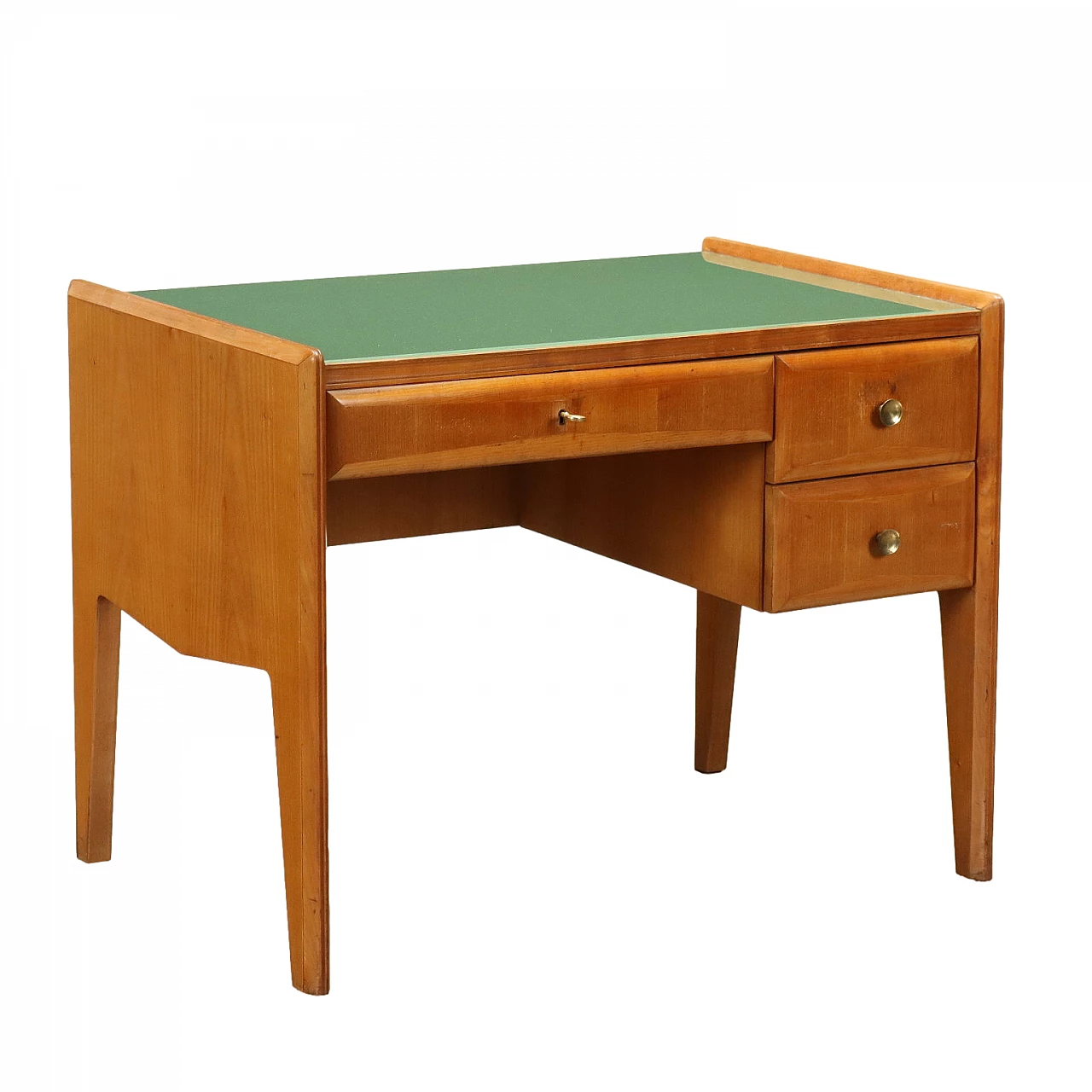 Cherry wood veneer desk with retracted glass top, 1950s 1