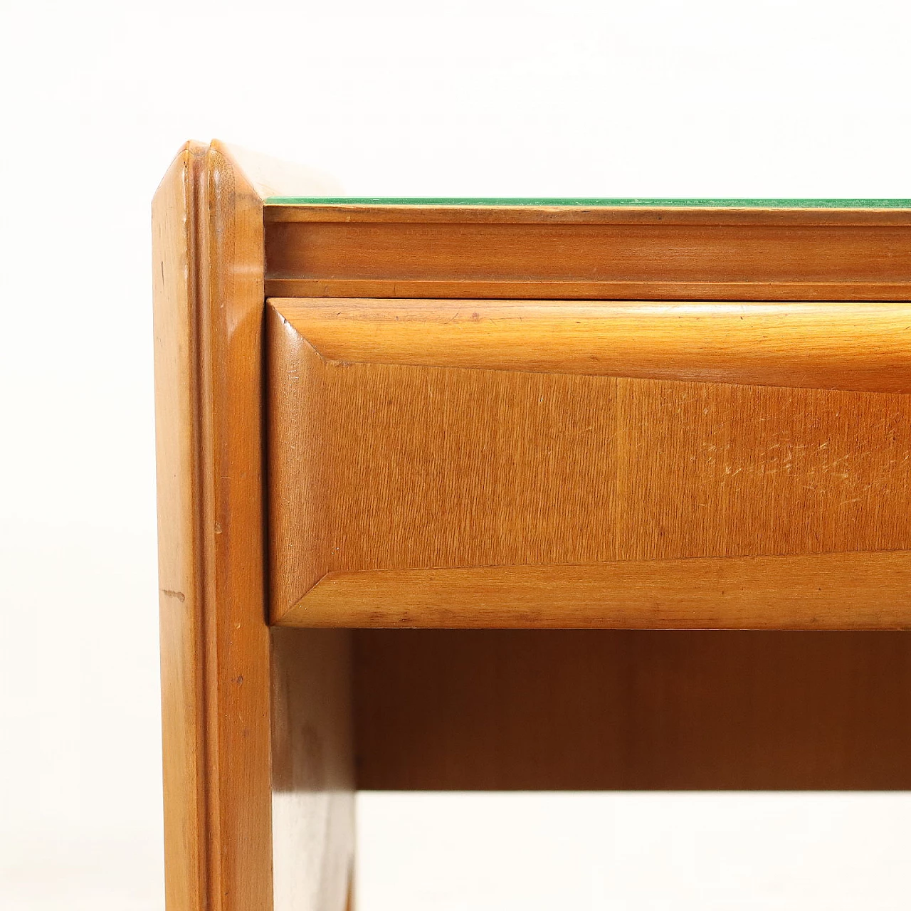 Cherry wood veneer desk with retracted glass top, 1950s 4