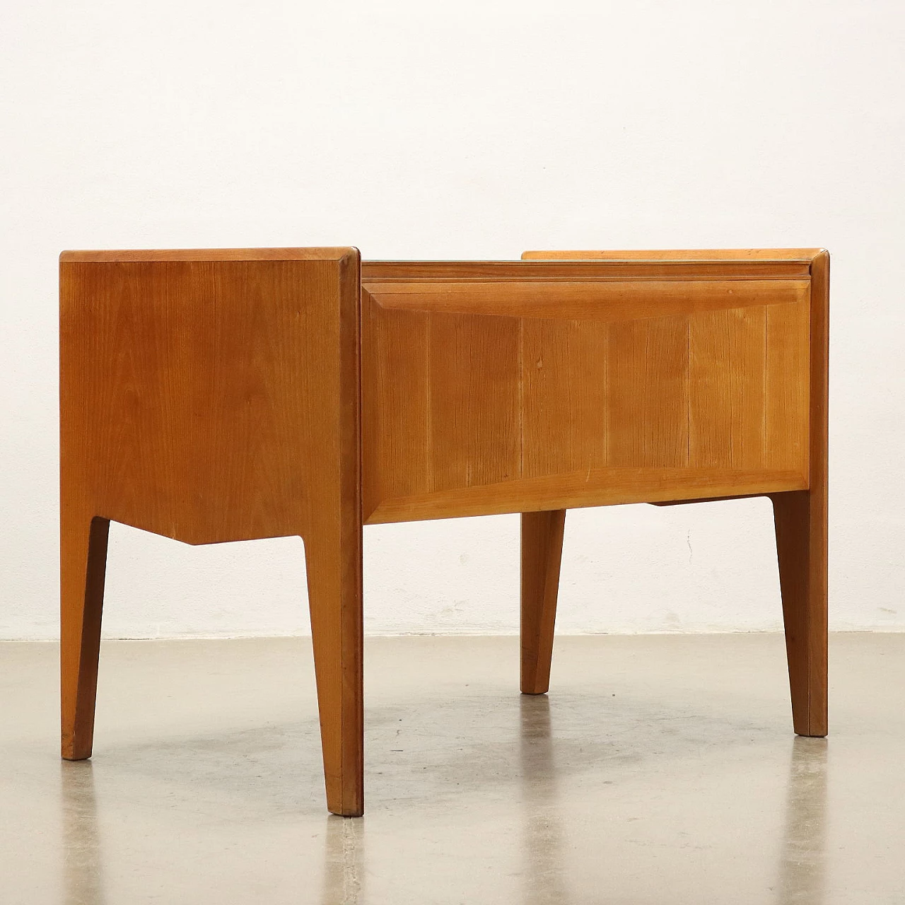 Cherry wood veneer desk with retracted glass top, 1950s 9