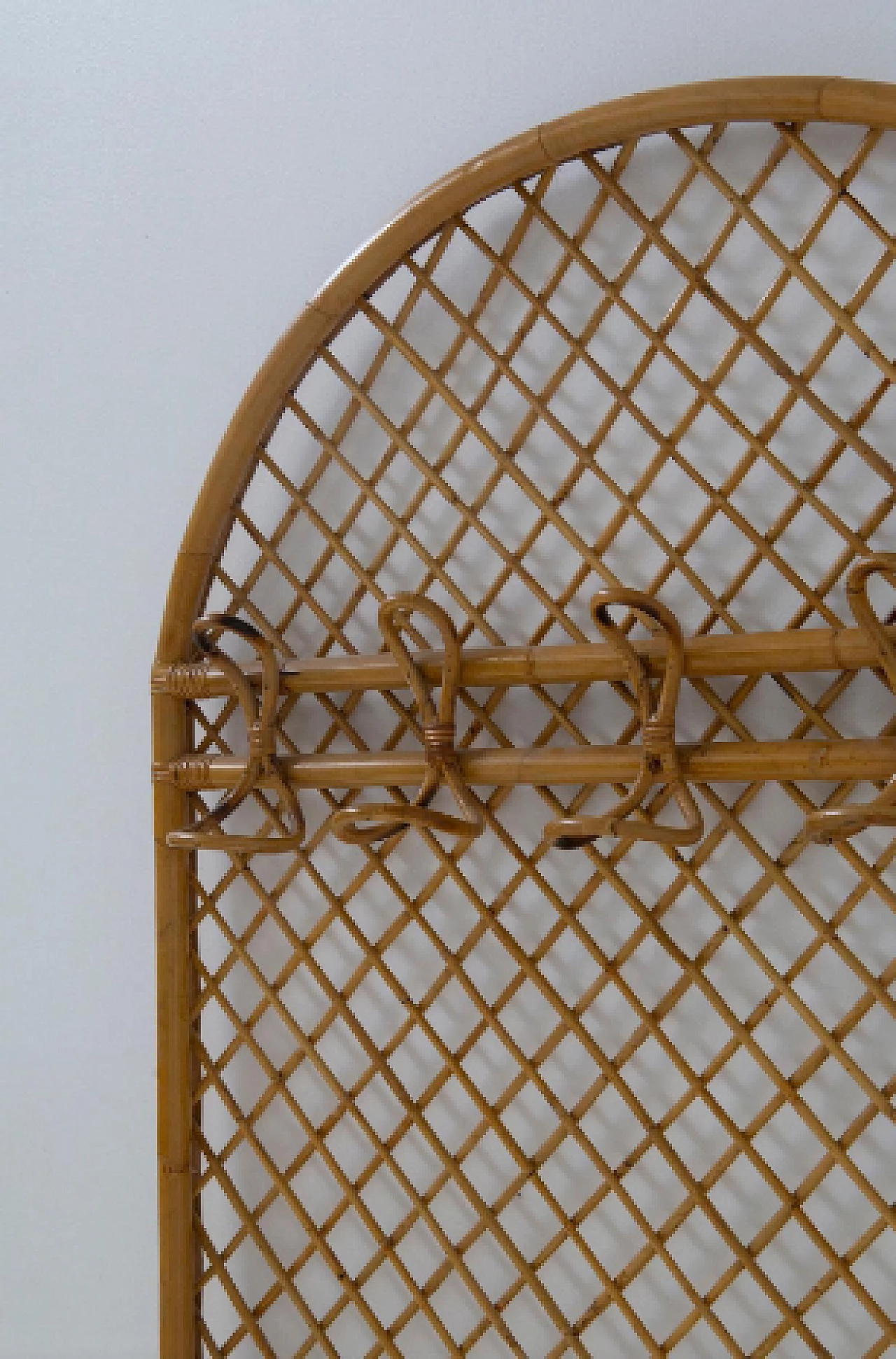 Bamboo and rattan wall coat rack, 1960s 3