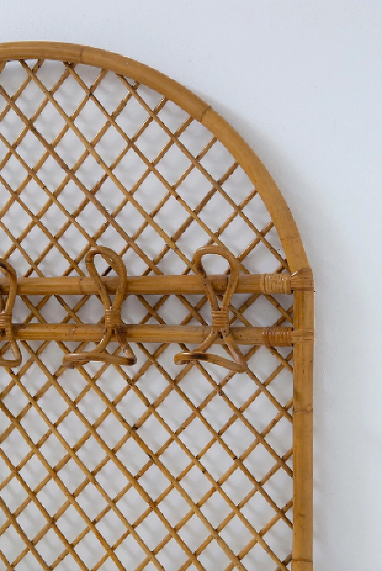 Bamboo and rattan wall coat rack, 1960s 6