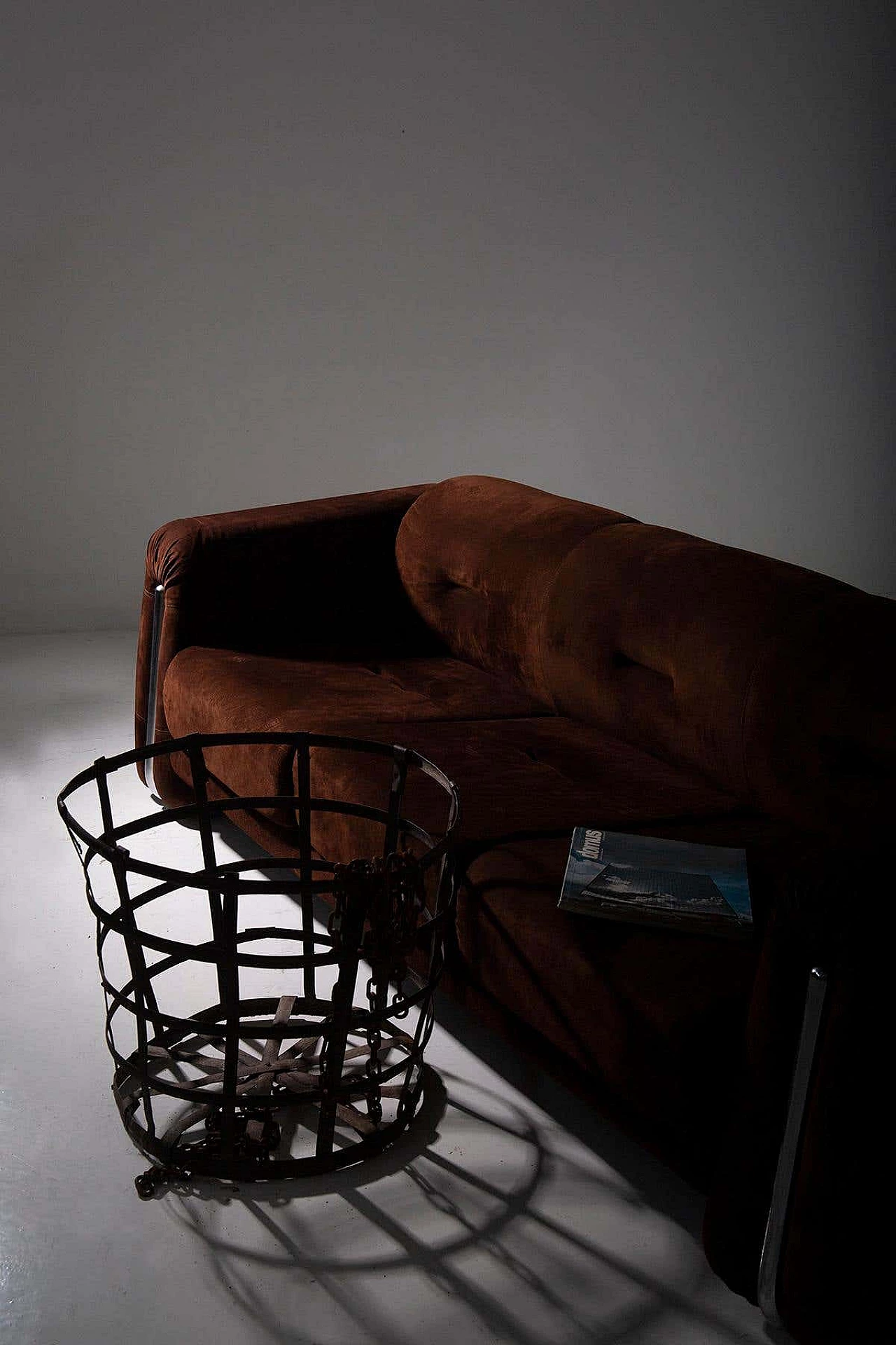 Brown velvet geometric sofa with metal frame, 1970s 3