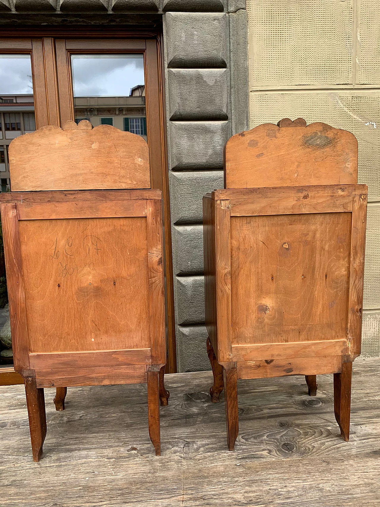 Pair of bedside tables in walnut and Portovenere marble, 19th century 9