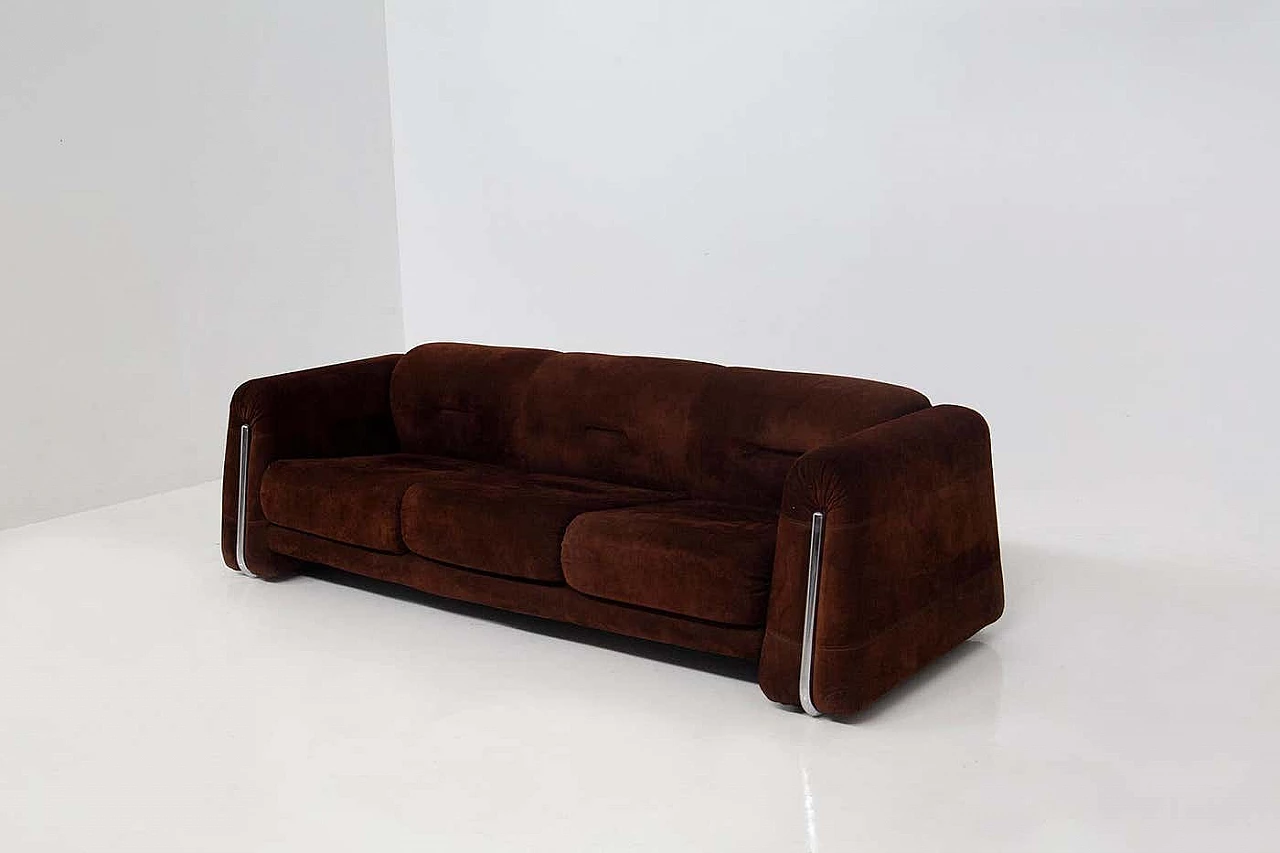 Brown velvet geometric sofa with metal frame, 1970s 13