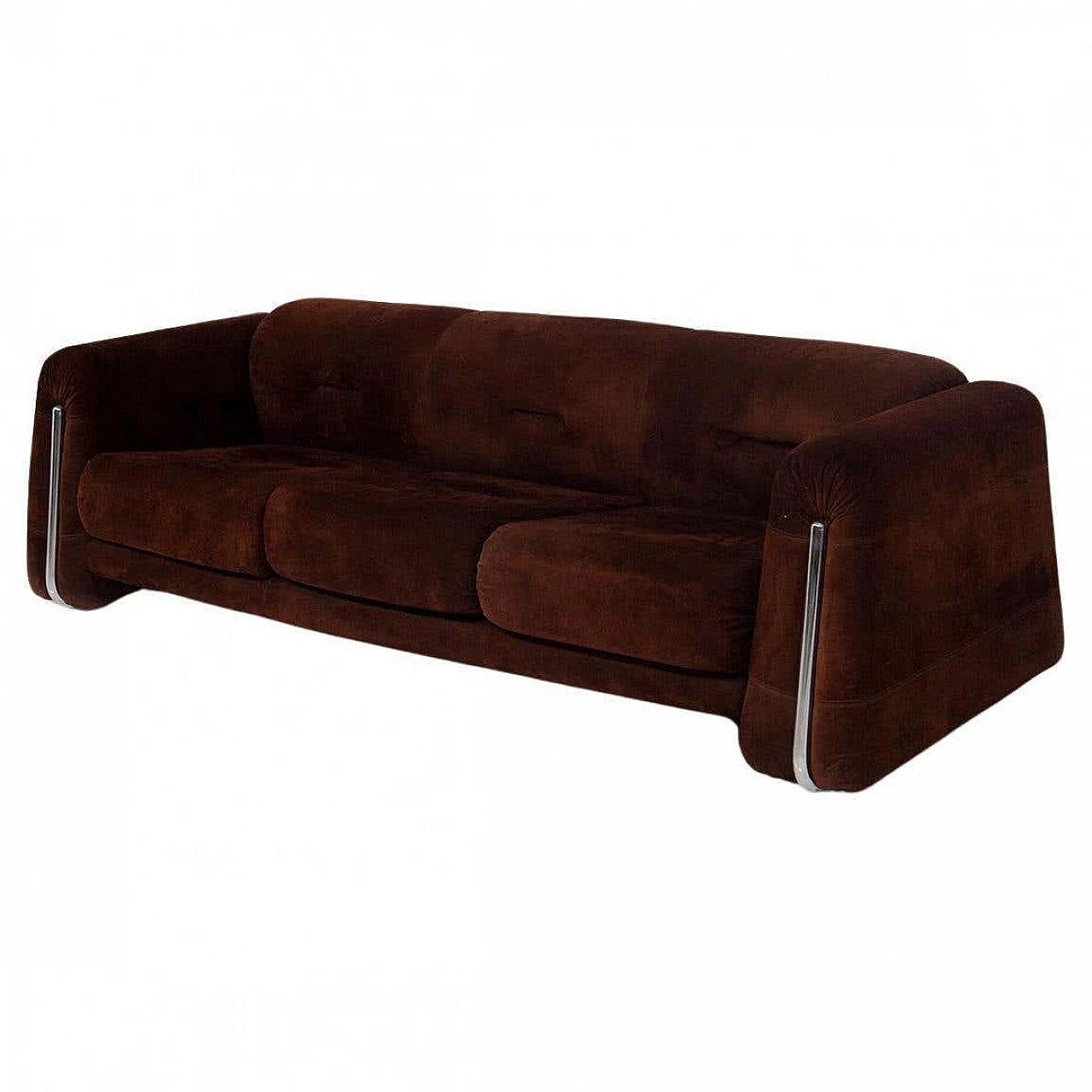 Brown velvet geometric sofa with metal frame, 1970s 14