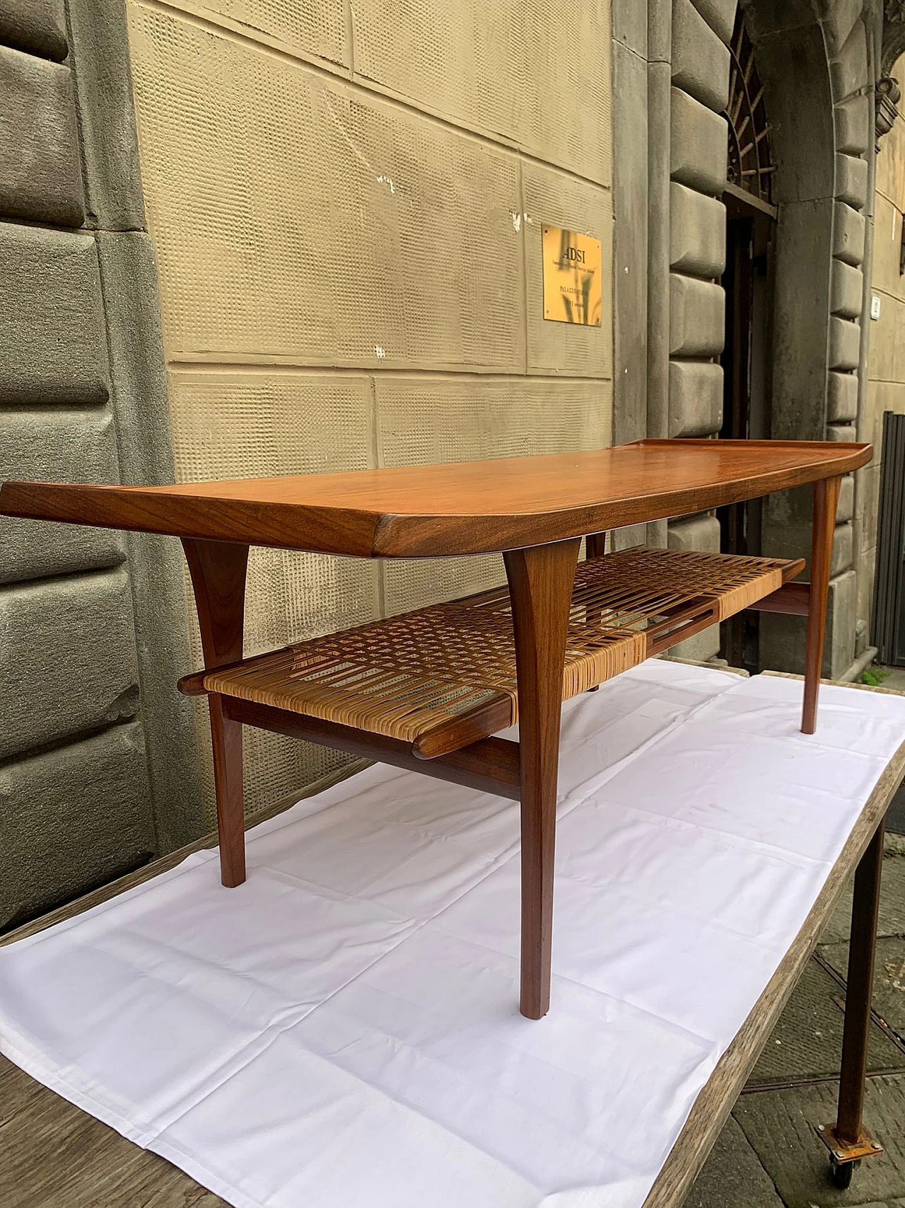 Danish teak and wicker coffee table 1