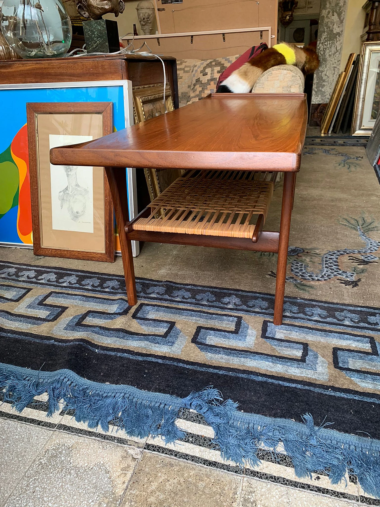 Danish teak and wicker coffee table 4