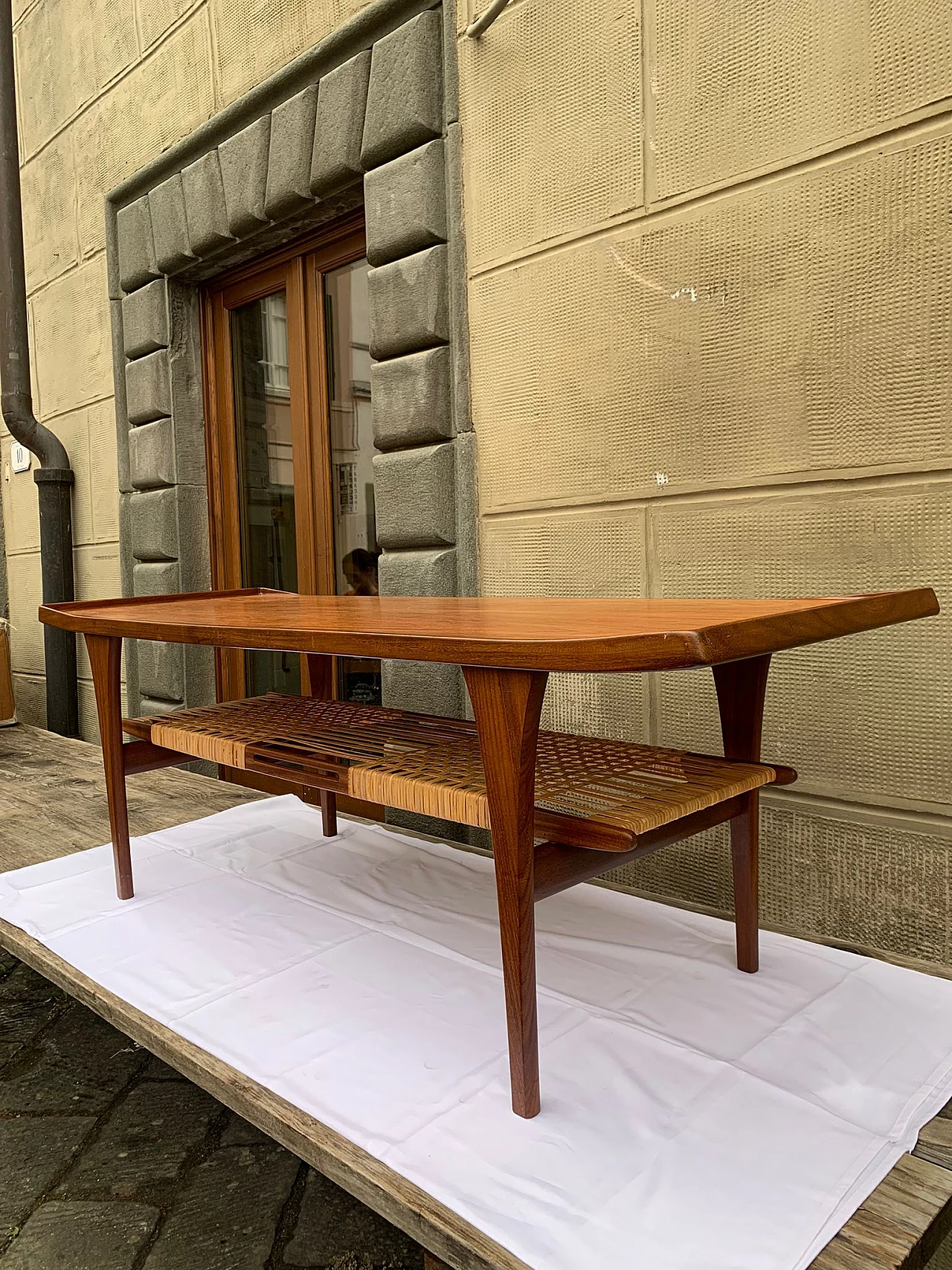 Danish teak and wicker coffee table 14