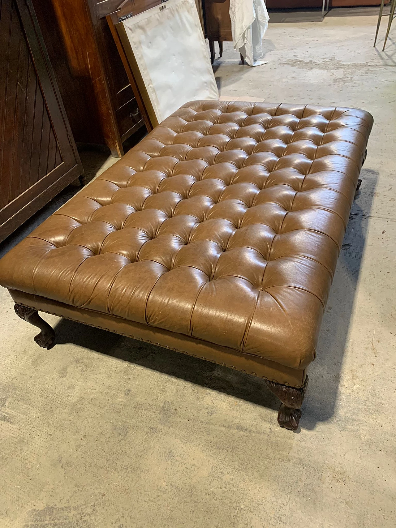 Leather sofa bed with wooden legs, 1980s 2