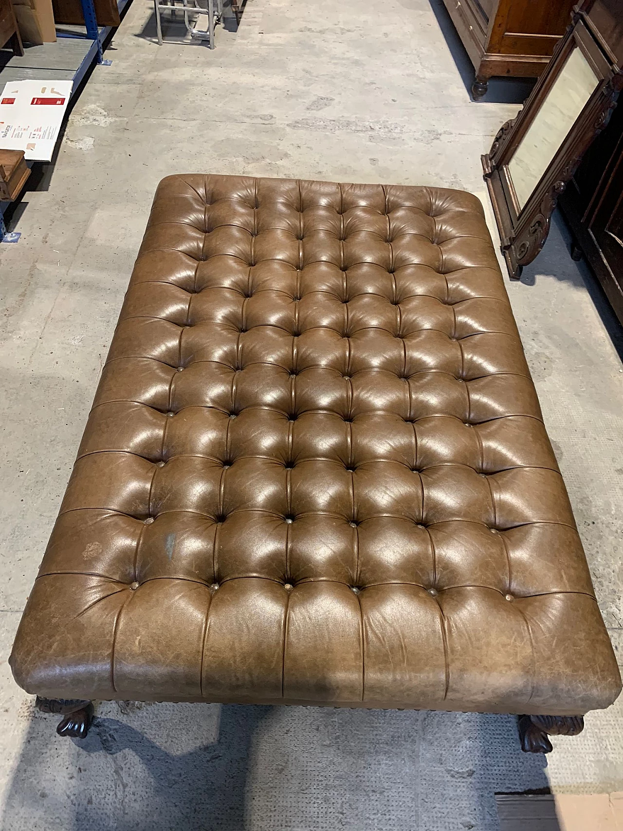 Leather sofa bed with wooden legs, 1980s 3