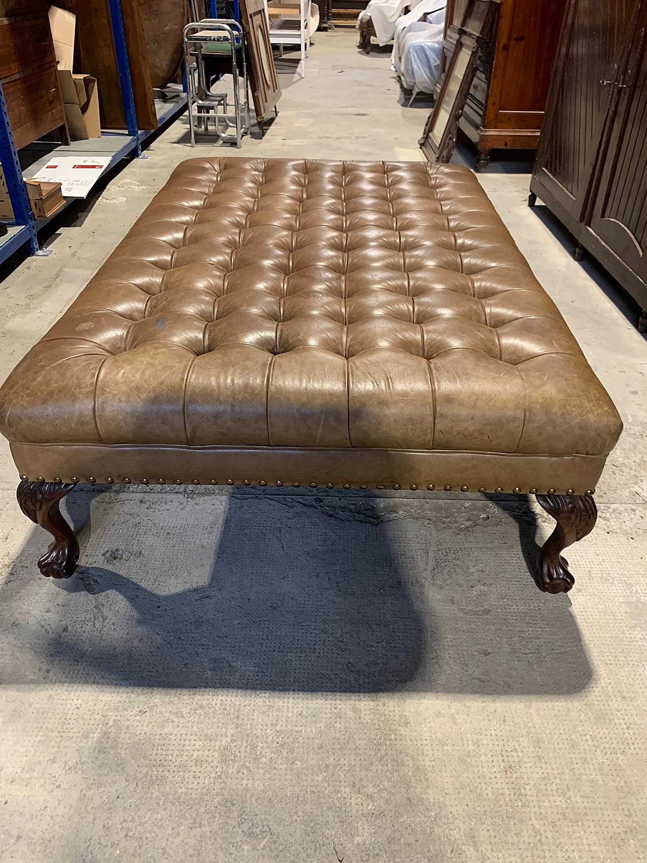 Leather sofa bed with wooden legs, 1980s 4